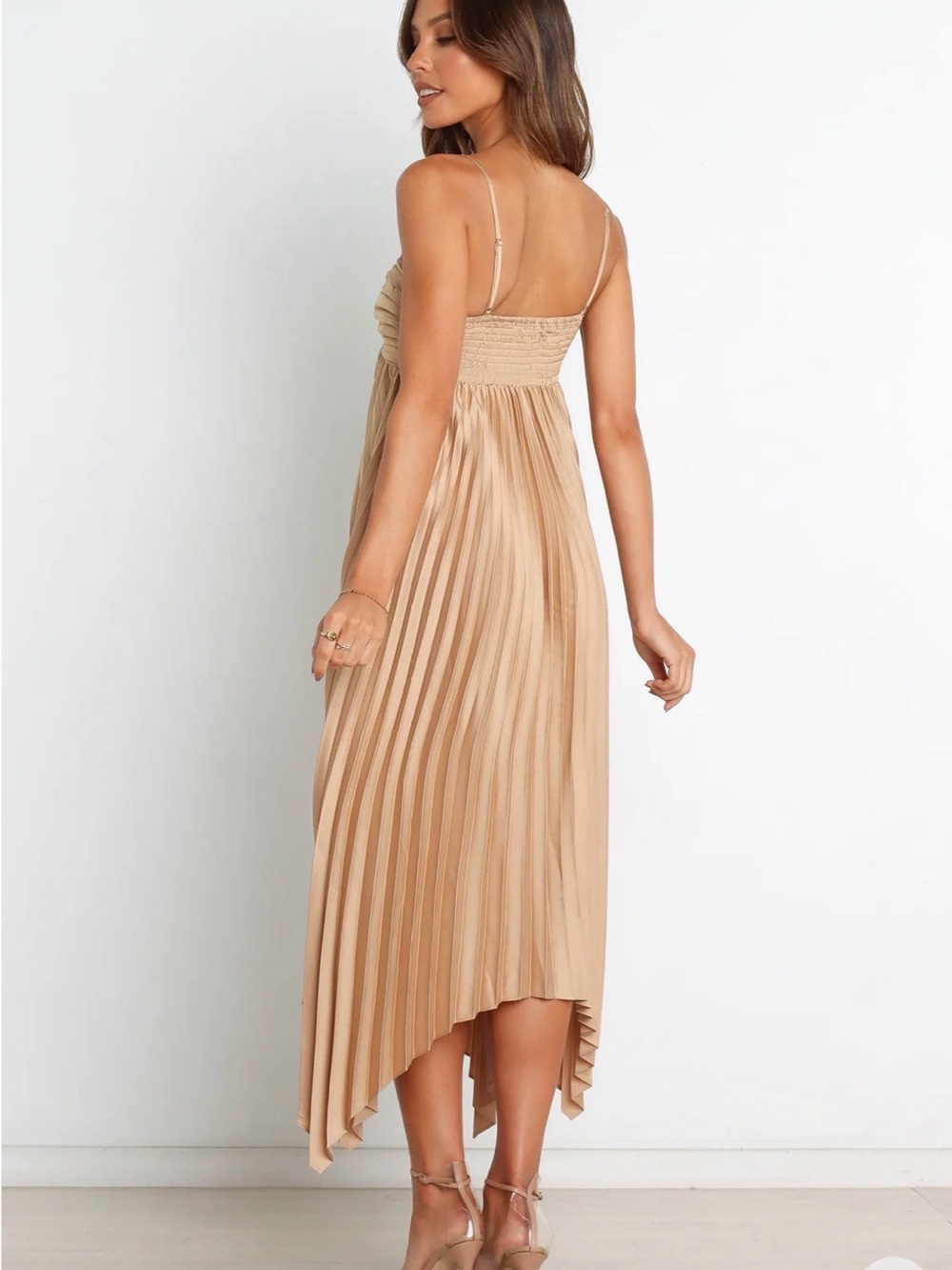 Petal & Pup Vikki Dress Pleated Midi Dress in Gold - Picture 2 of 7